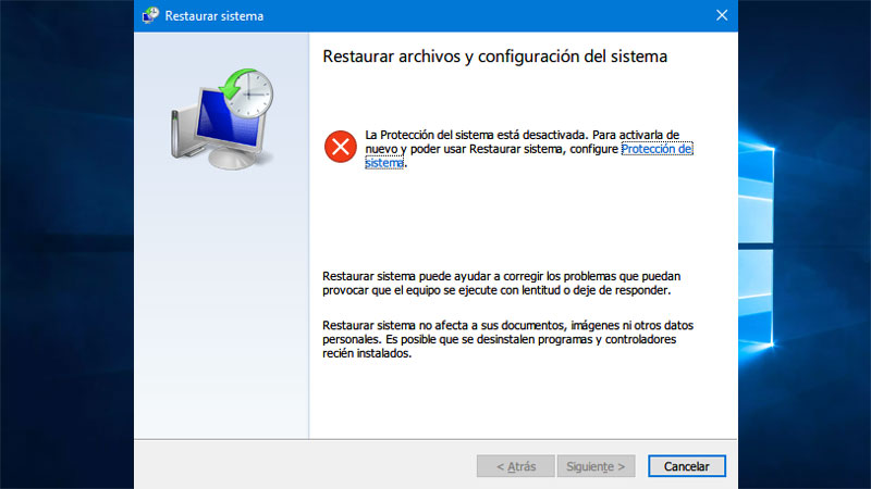 Cómo Activar Restaurar Sistema En Windows 10 Dominiogeek 9884